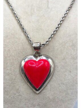 Heart-Shaped Red Enamel Pendant  With Silver-Tone Finish